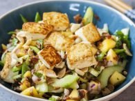 Bruscotte alla soia con Insalata mista  tofu, rucola e  mango